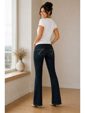 7 For All Mankind Dojo Flared Leg Dark Wash Jeans Womens Size 25 Blue